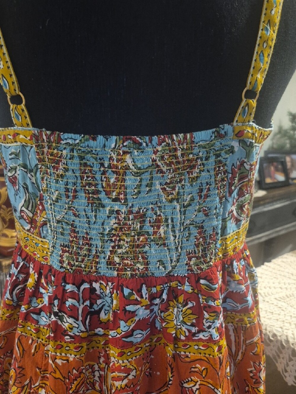 Sundance Floral Tiered Maxi Dress in Orange and Blue - Picture 9 of 14